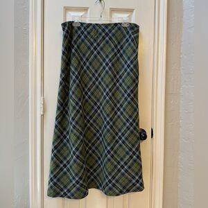 Plaid A-Line Skirt - Green and Blue